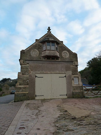 Just above the beach at Hope Cove is this old lifeboat station, ornately-decorated and with an outlook westwards across the sea, also with a slipway from it directly onto the beach.