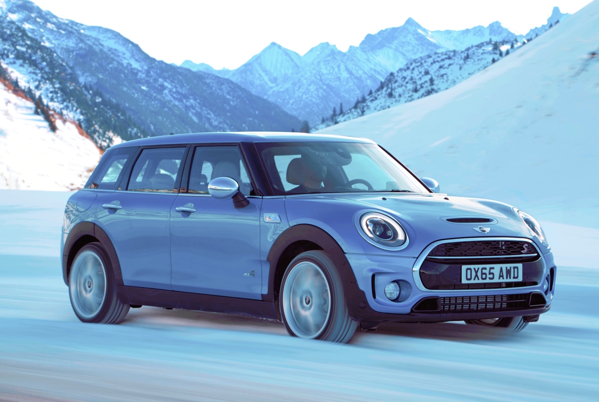 Mini Cooper S Clubman ALL4 side action in snow copy
